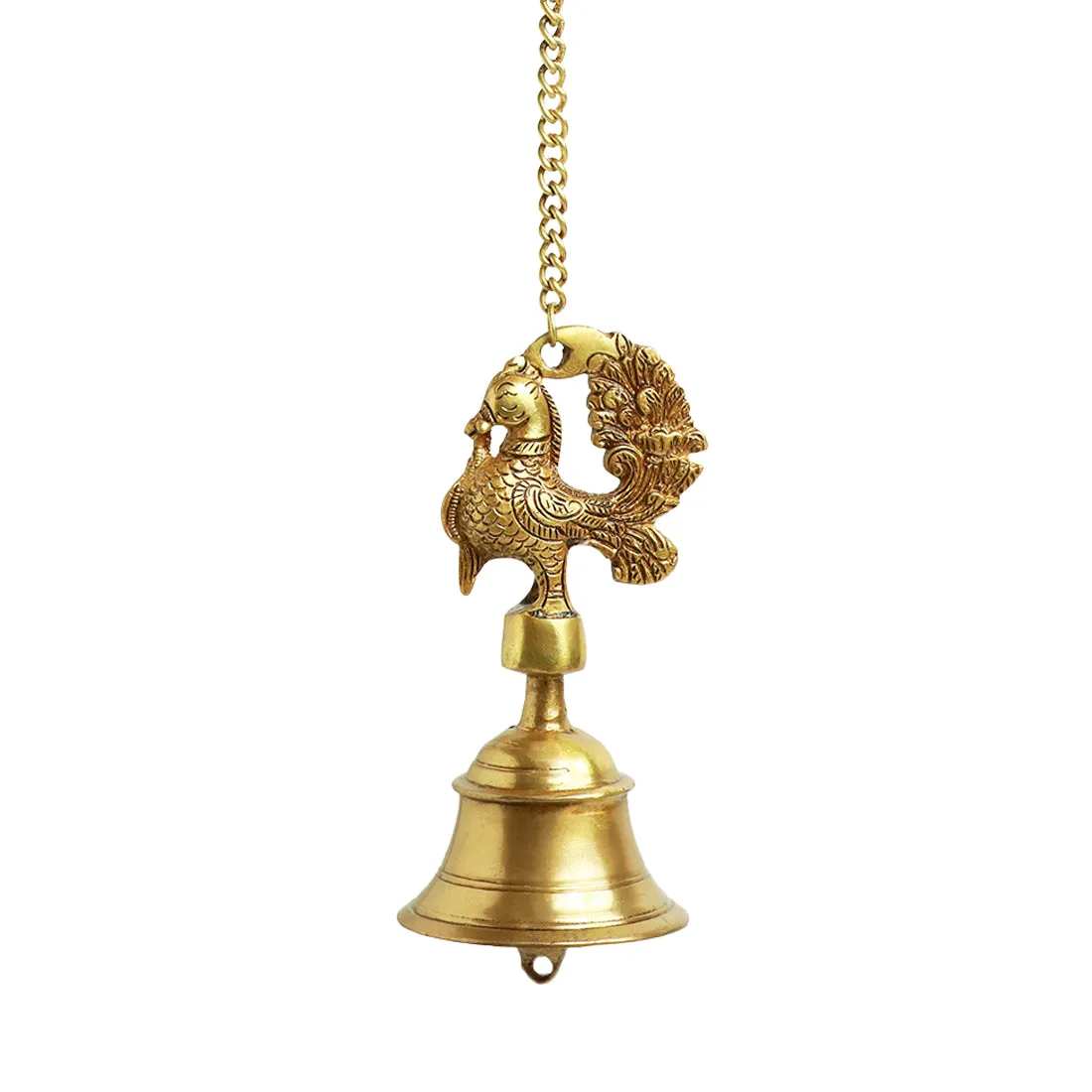 'Elegant Peacock' Hand-Etched Decorative Hanging Bell In Brass