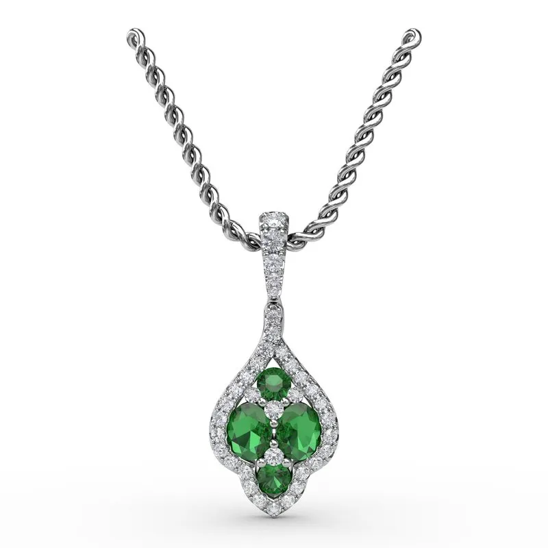 Fana Halo Emerald and Diamond Cluster Pendant P1740E