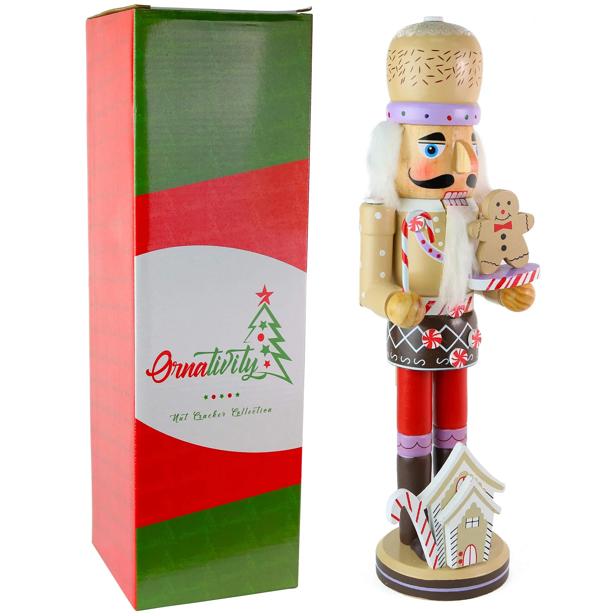 Gingerbread Chef Nutcracker Figure - Wooden Ginger Bread Theme Christmas Nutcracker Holiday Decoration