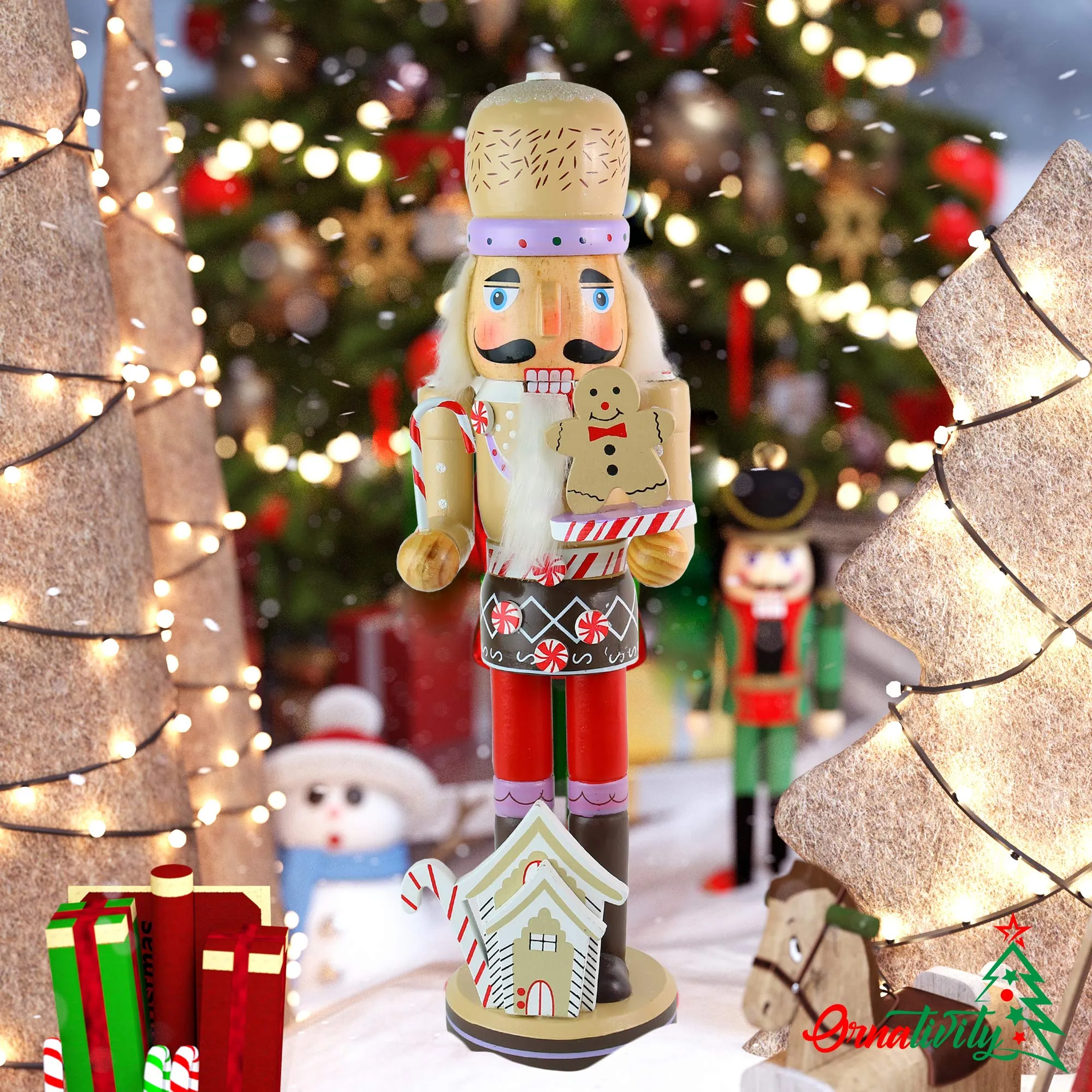 Gingerbread Chef Nutcracker Figure - Wooden Ginger Bread Theme Christmas Nutcracker Holiday Decoration