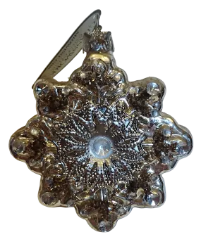 Glass Silver Snowflake Ornament with Flower in Center 4"