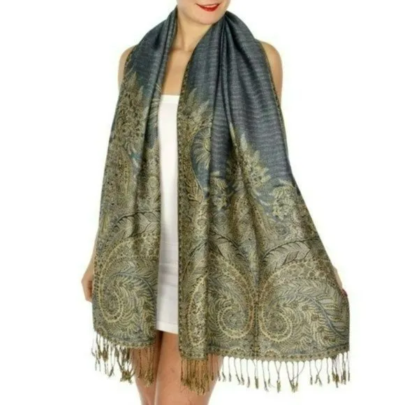 Gorgeous Reversible Paisley Pashmina Shawl Evening Wrap