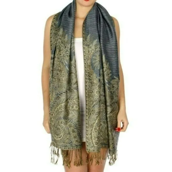 Gorgeous Reversible Paisley Pashmina Shawl Evening Wrap