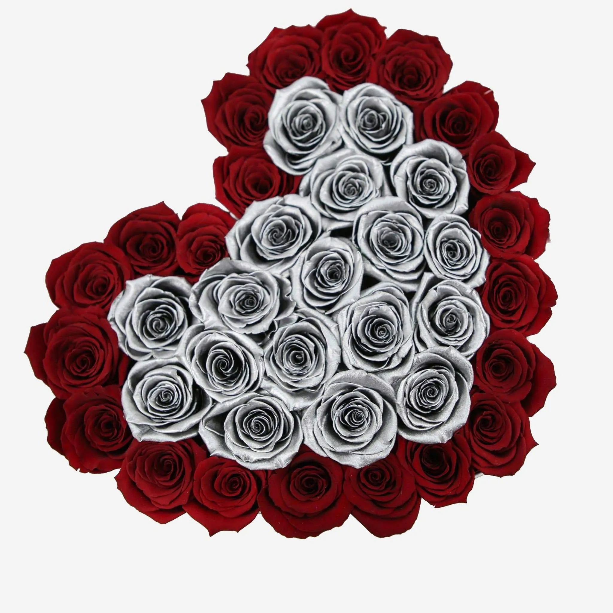 Heart White Box | Red & Silver Roses