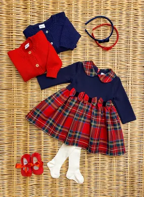 Jersey dress with tartan skirt