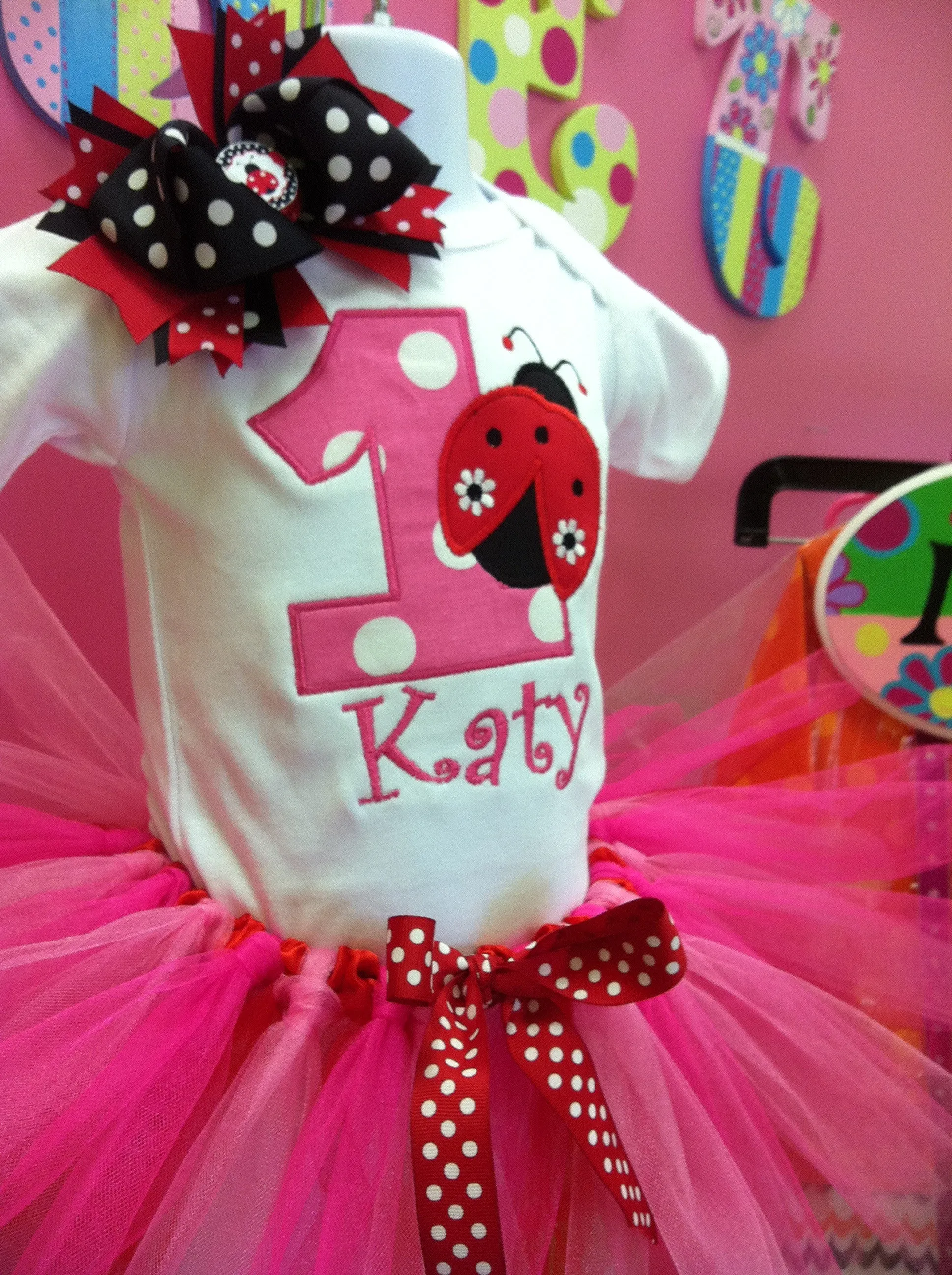 Ladybug Hot Pink and Red Birthday TuTu Set