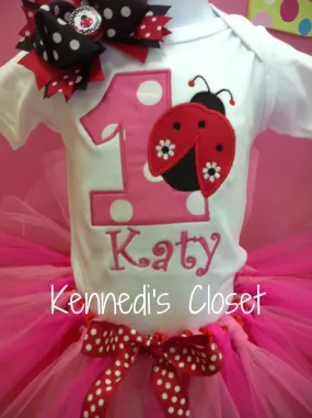 Ladybug Hot Pink and Red Birthday TuTu Set