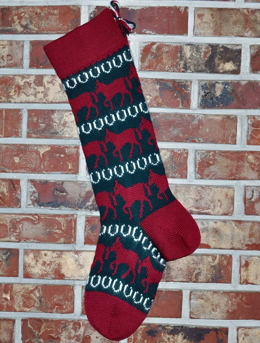 Large Personalizable Knit Wool Christmas Stocking - Horses & Horseshoes