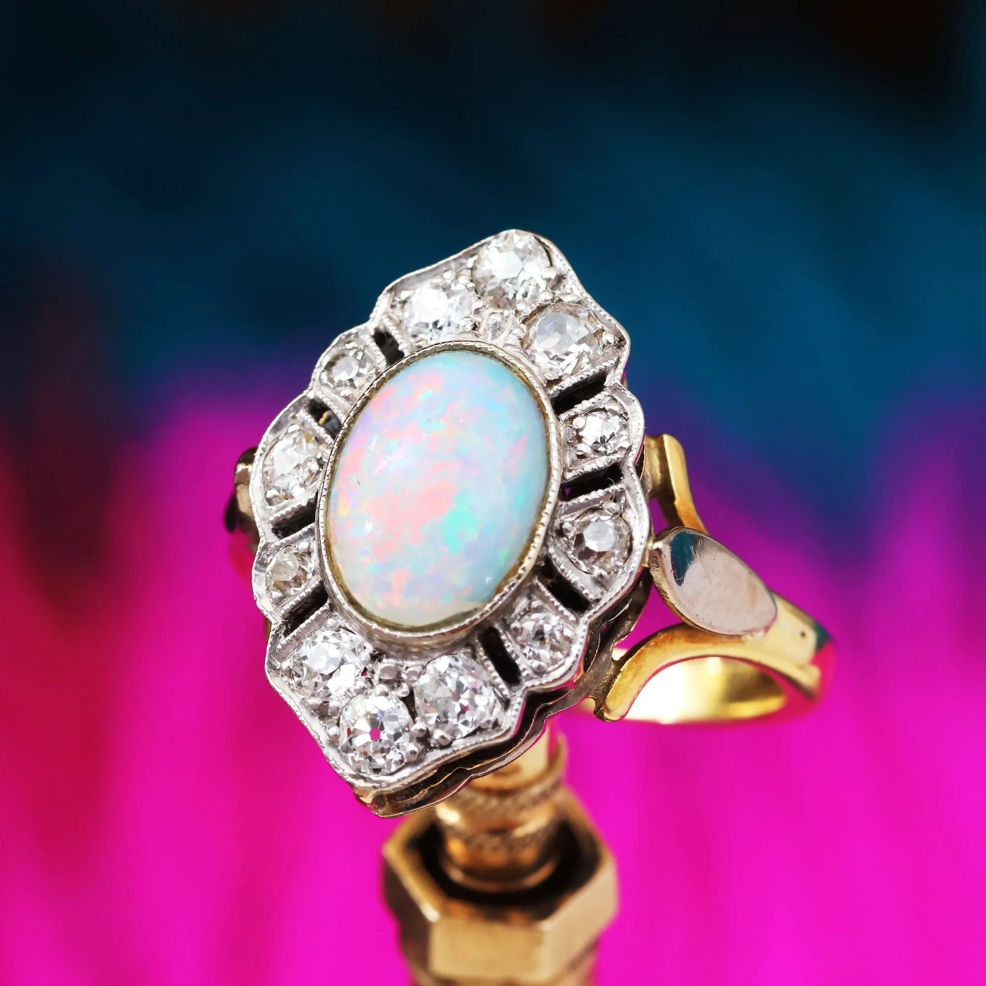 Lovesome Rainbow Opal & Diamond Cluster Ring