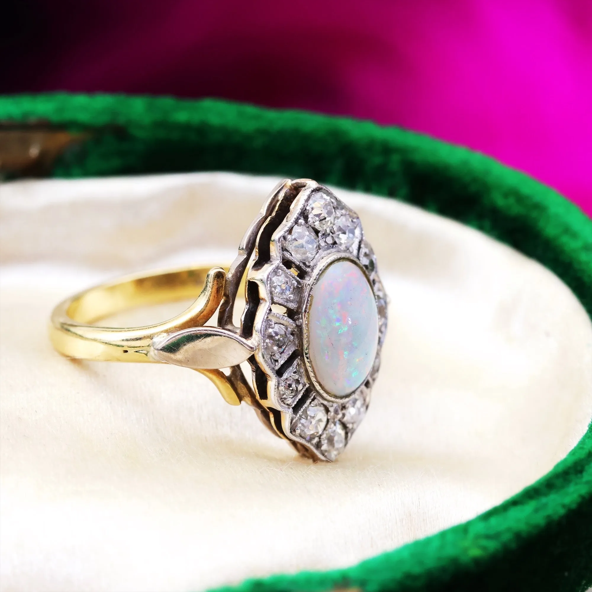 Lovesome Rainbow Opal & Diamond Cluster Ring