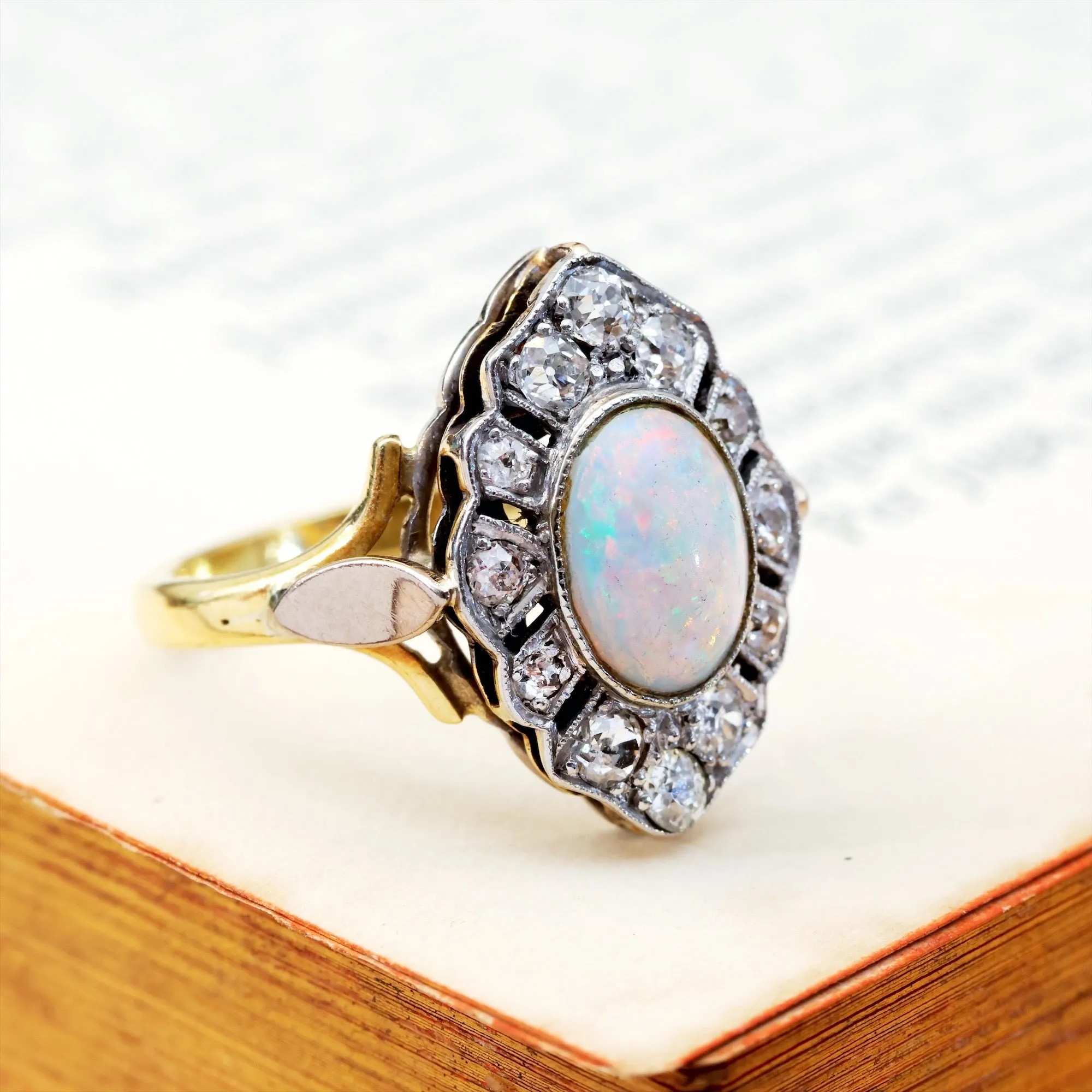 Lovesome Rainbow Opal & Diamond Cluster Ring