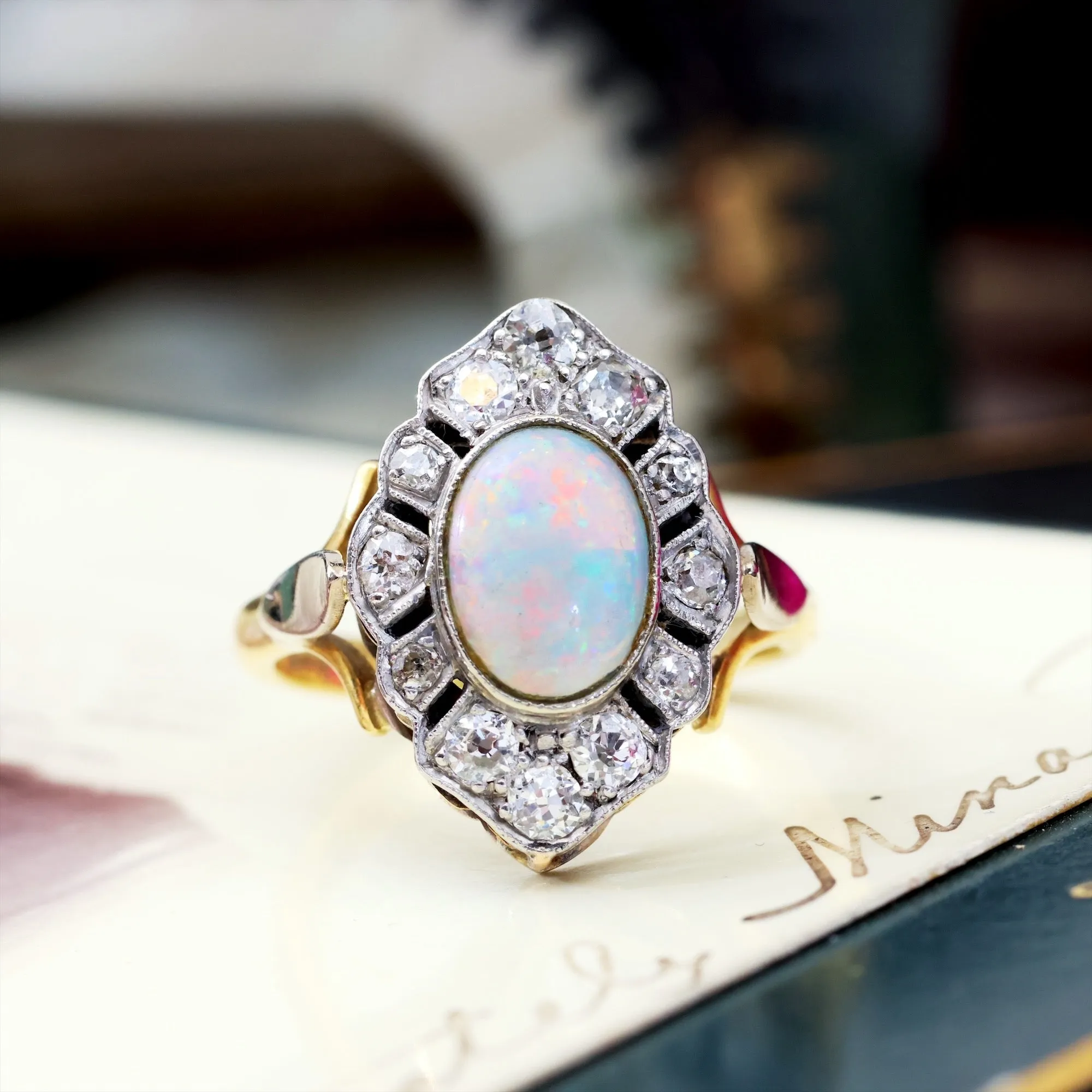 Lovesome Rainbow Opal & Diamond Cluster Ring