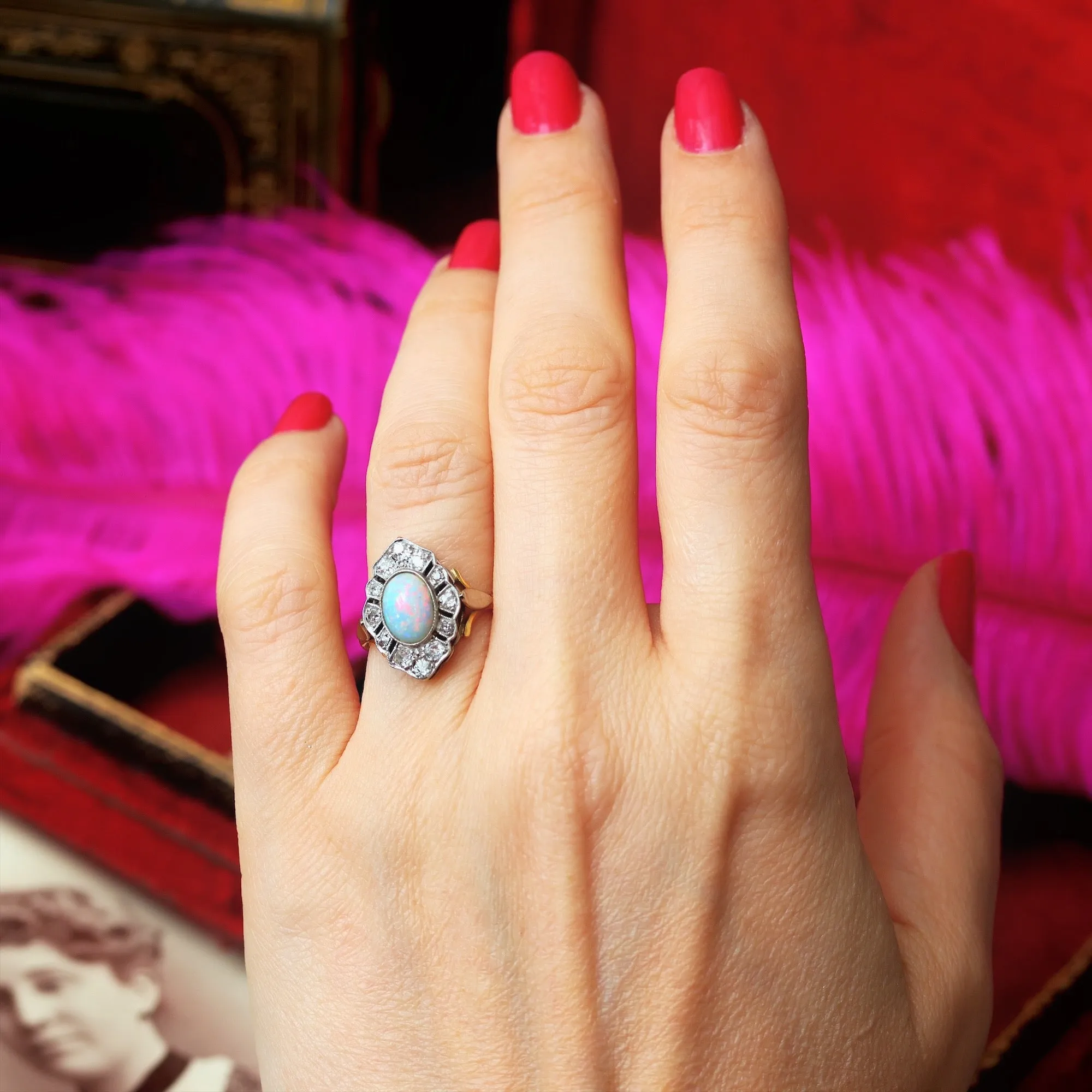 Lovesome Rainbow Opal & Diamond Cluster Ring