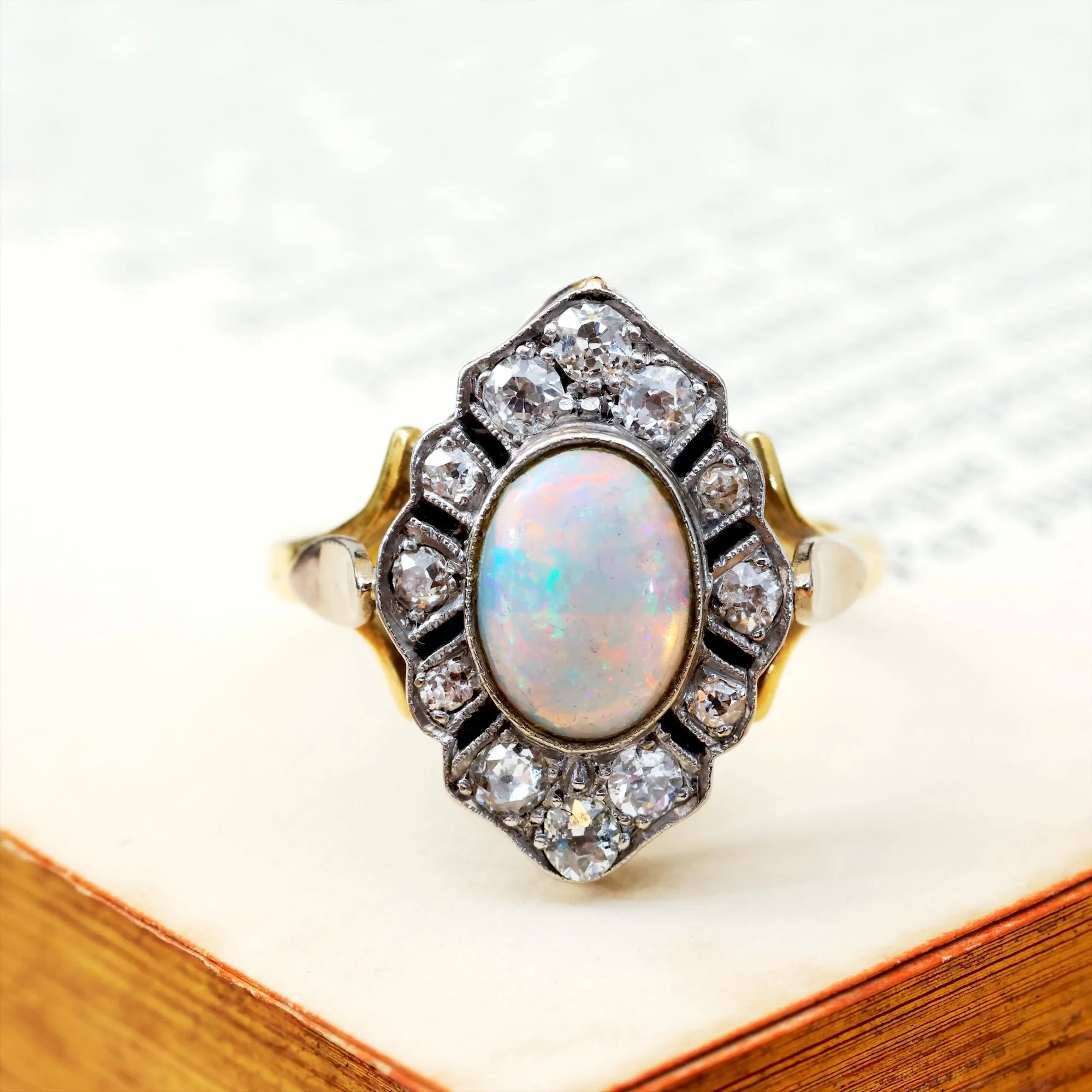 Lovesome Rainbow Opal & Diamond Cluster Ring