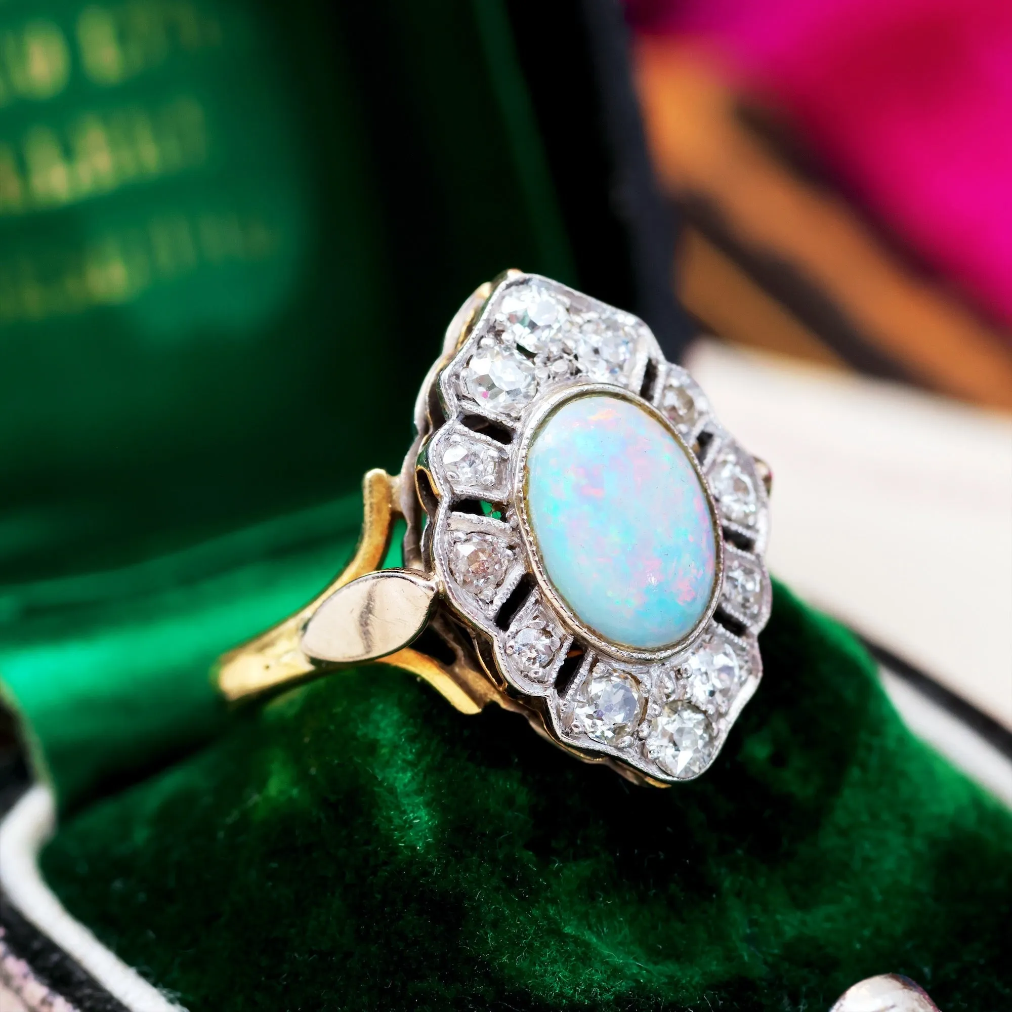 Lovesome Rainbow Opal & Diamond Cluster Ring