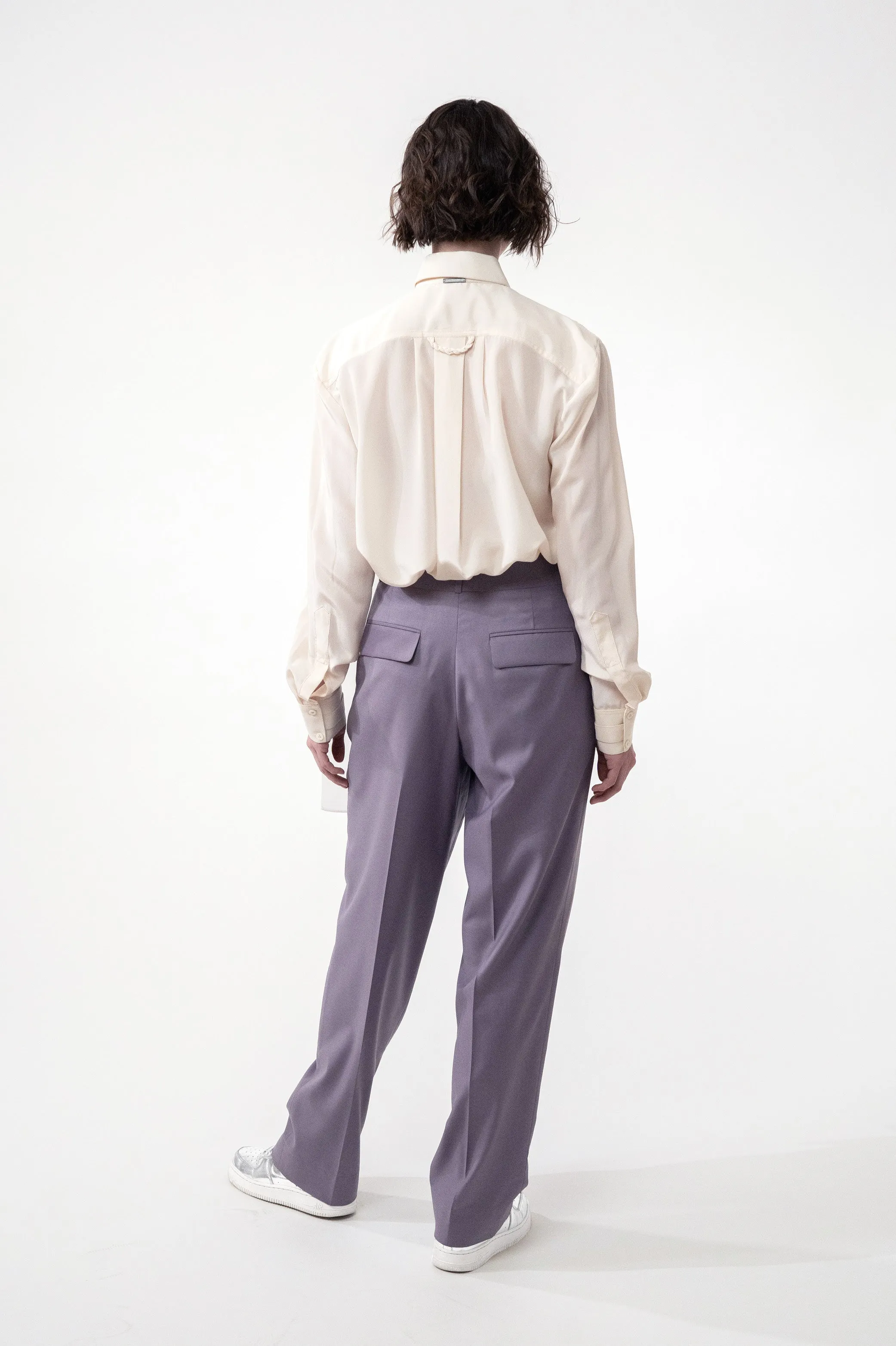 LUXEMBOURG Ivory cream - silk pleated shirt