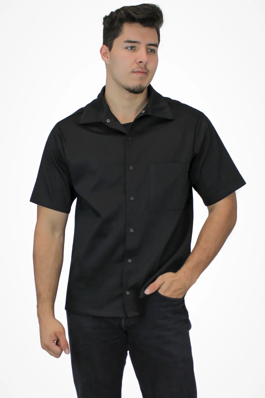 Men's Black Motorcycle Edition Embroidered Short-Sleeve Top #METME