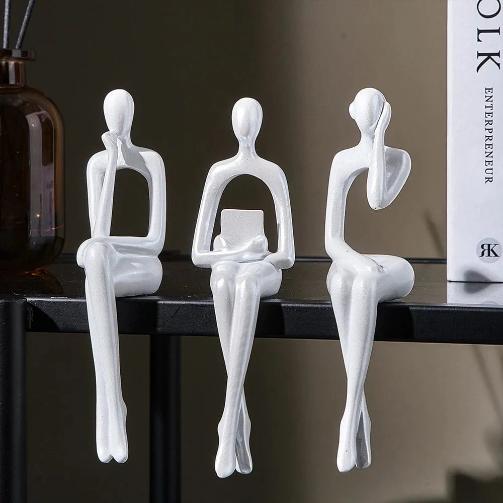 Modern Art Trio: Abstract Figure Ornaments Set for Desk Decoration, Living Room Accents, and Unique Home Decor Gift