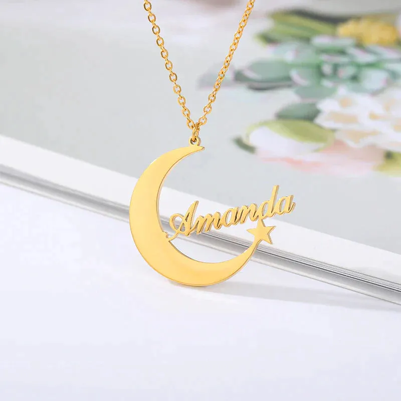 Moon and Star Name Necklace