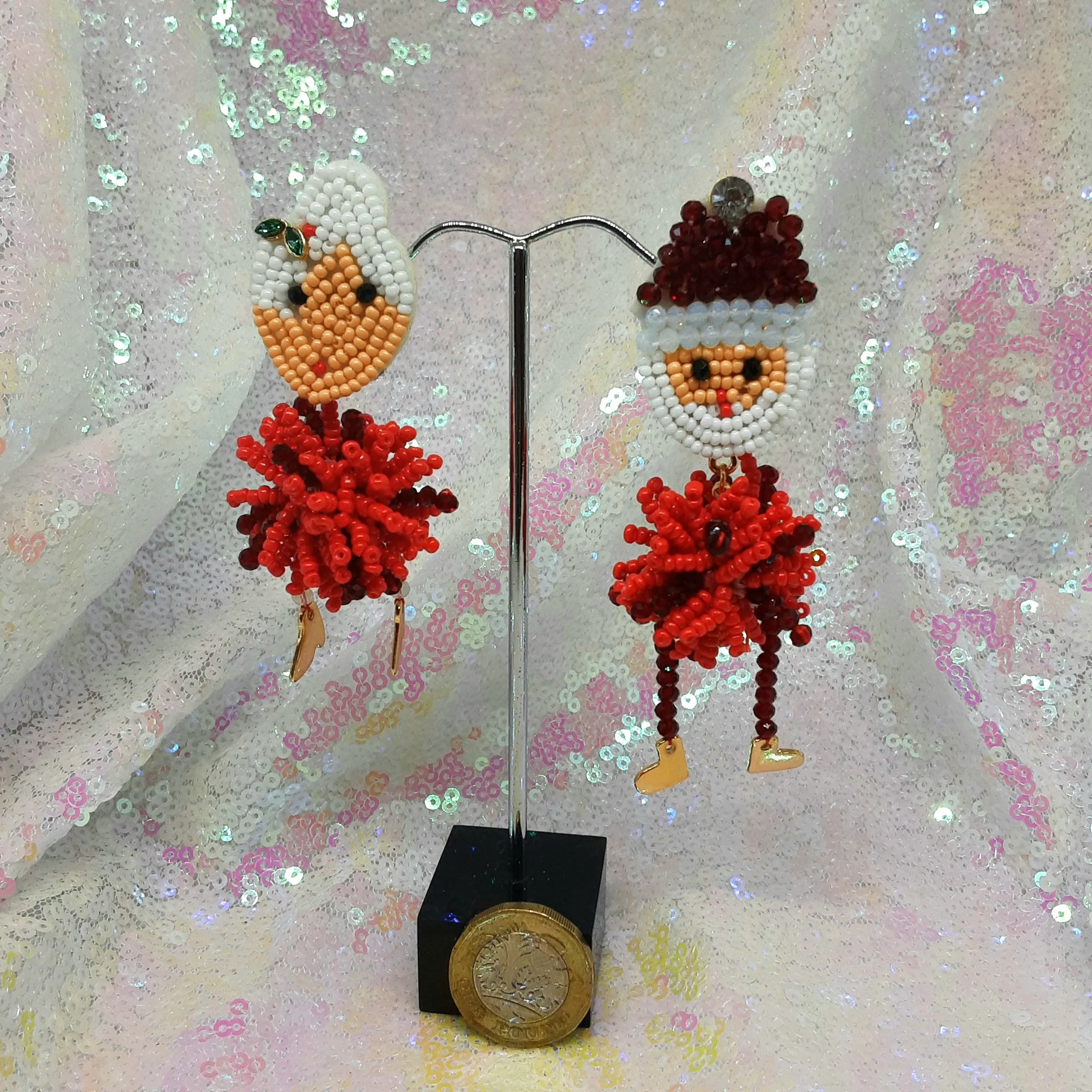 Mother & Father Xmas Beaded Earrings