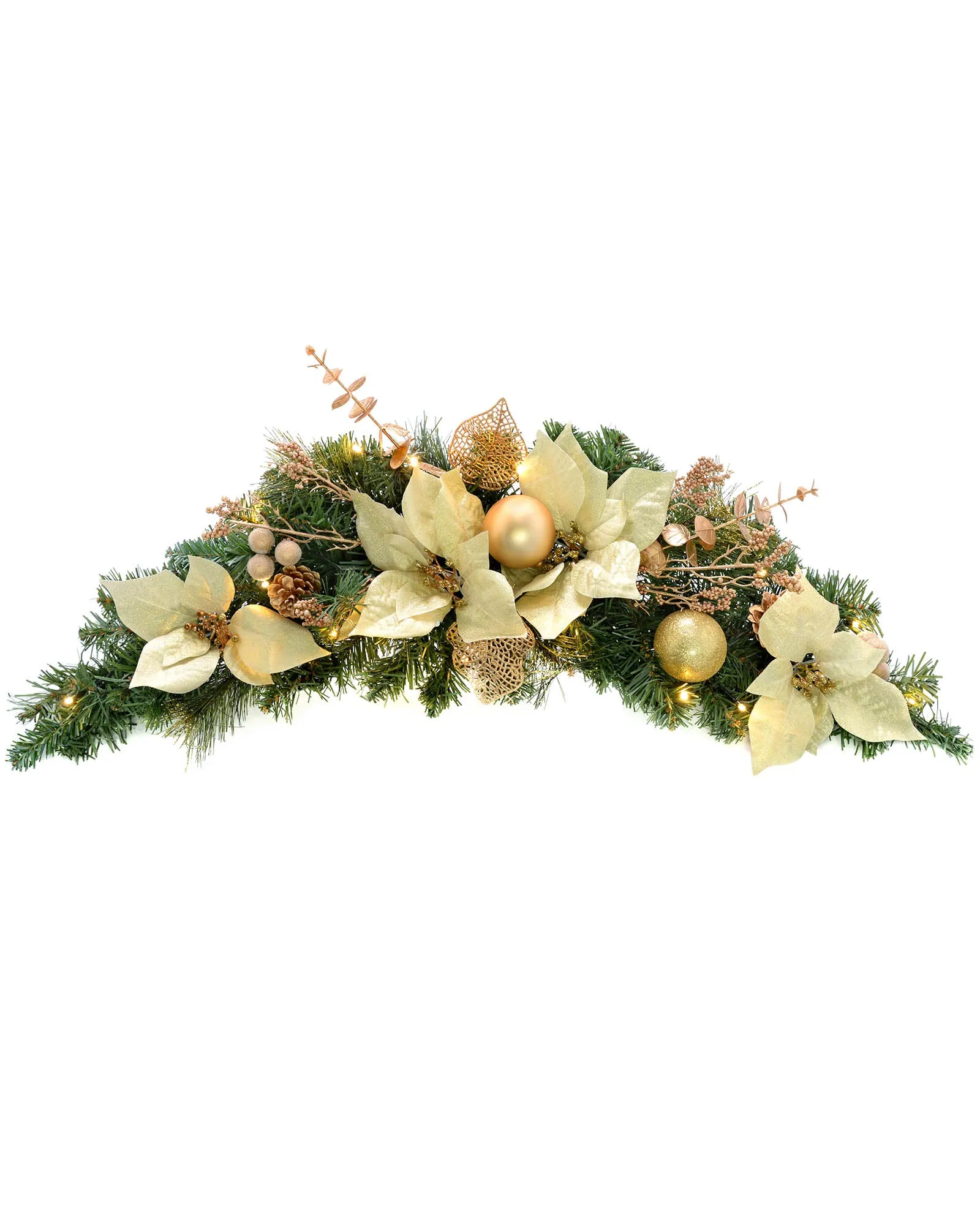 Pre-Lit Decorated Garland Arch, Cream/Gold, 3 ft