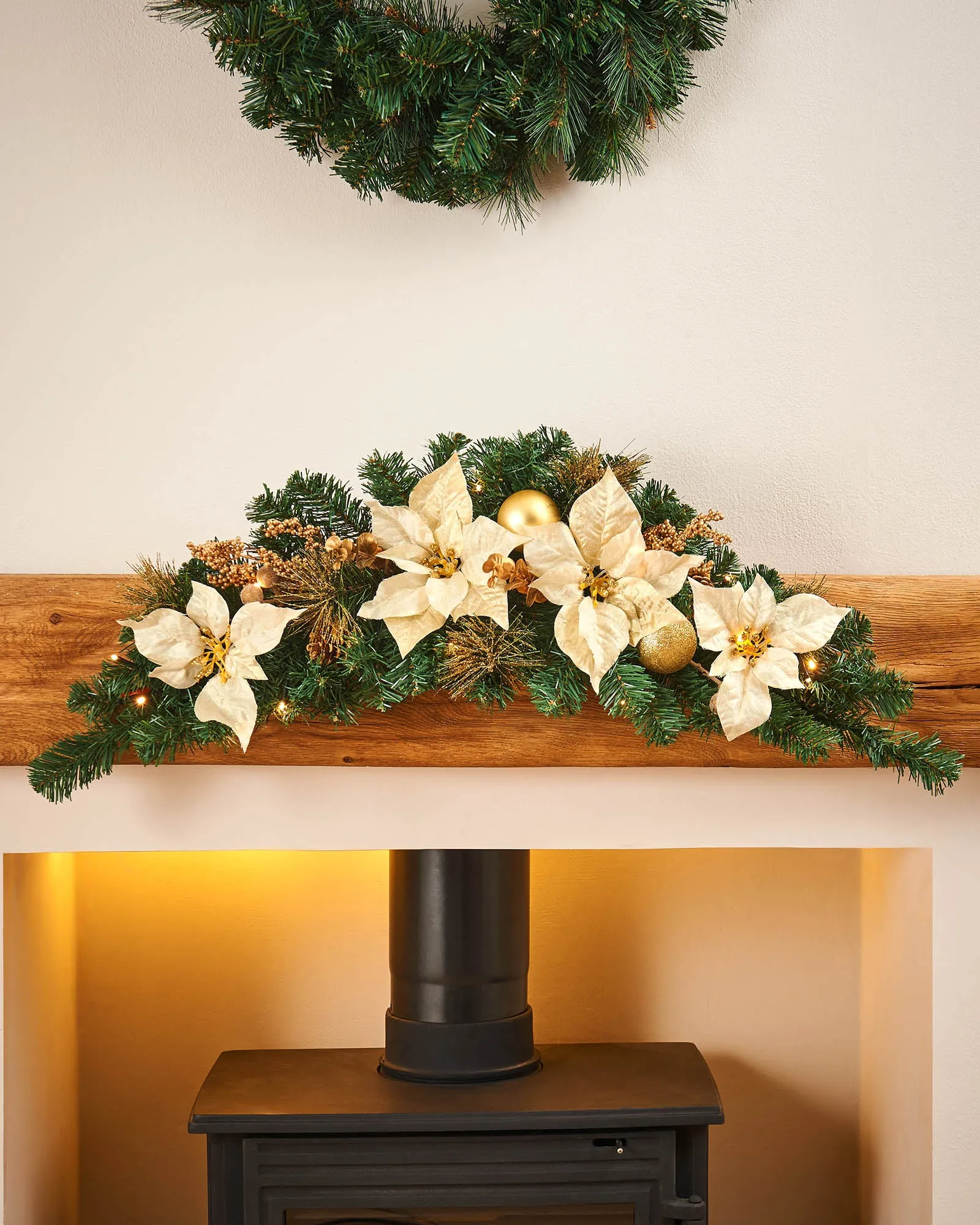 Pre-Lit Decorated Garland Arch, Cream/Gold, 3 ft