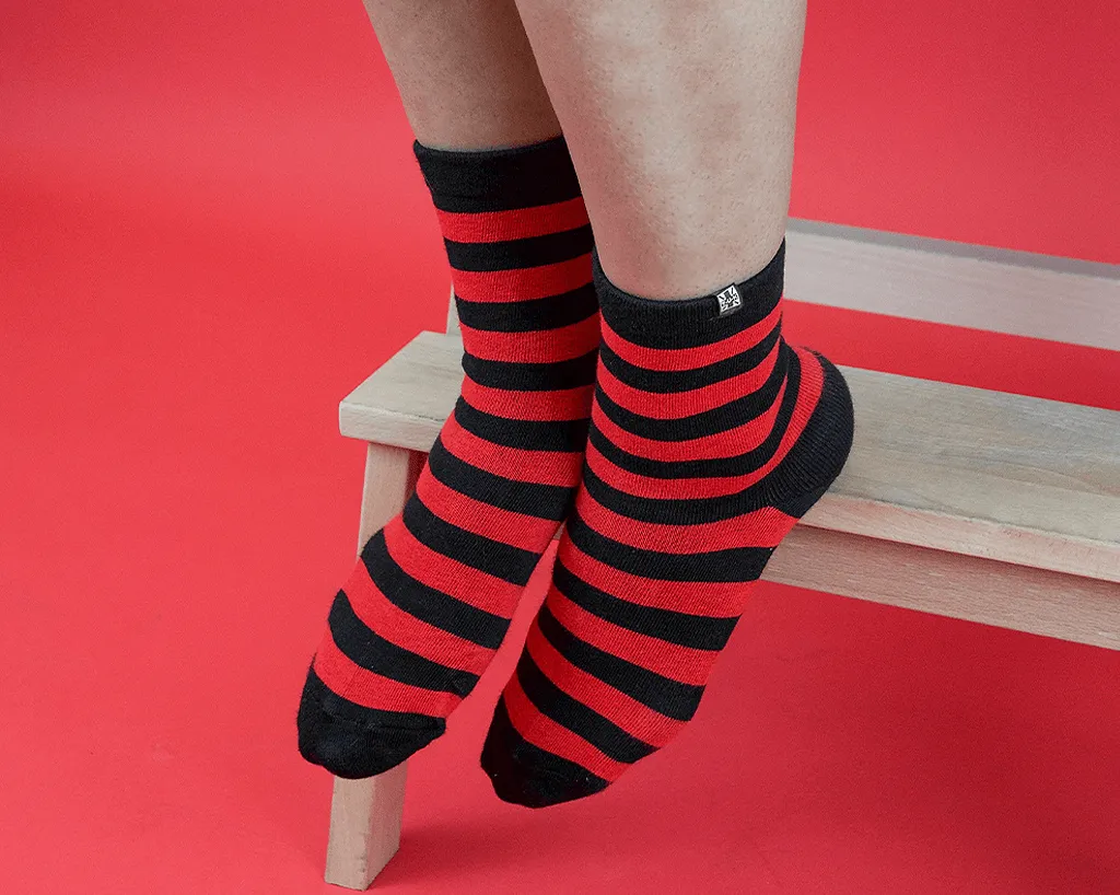 Red & Black Stripe T.U.K Women's Sock