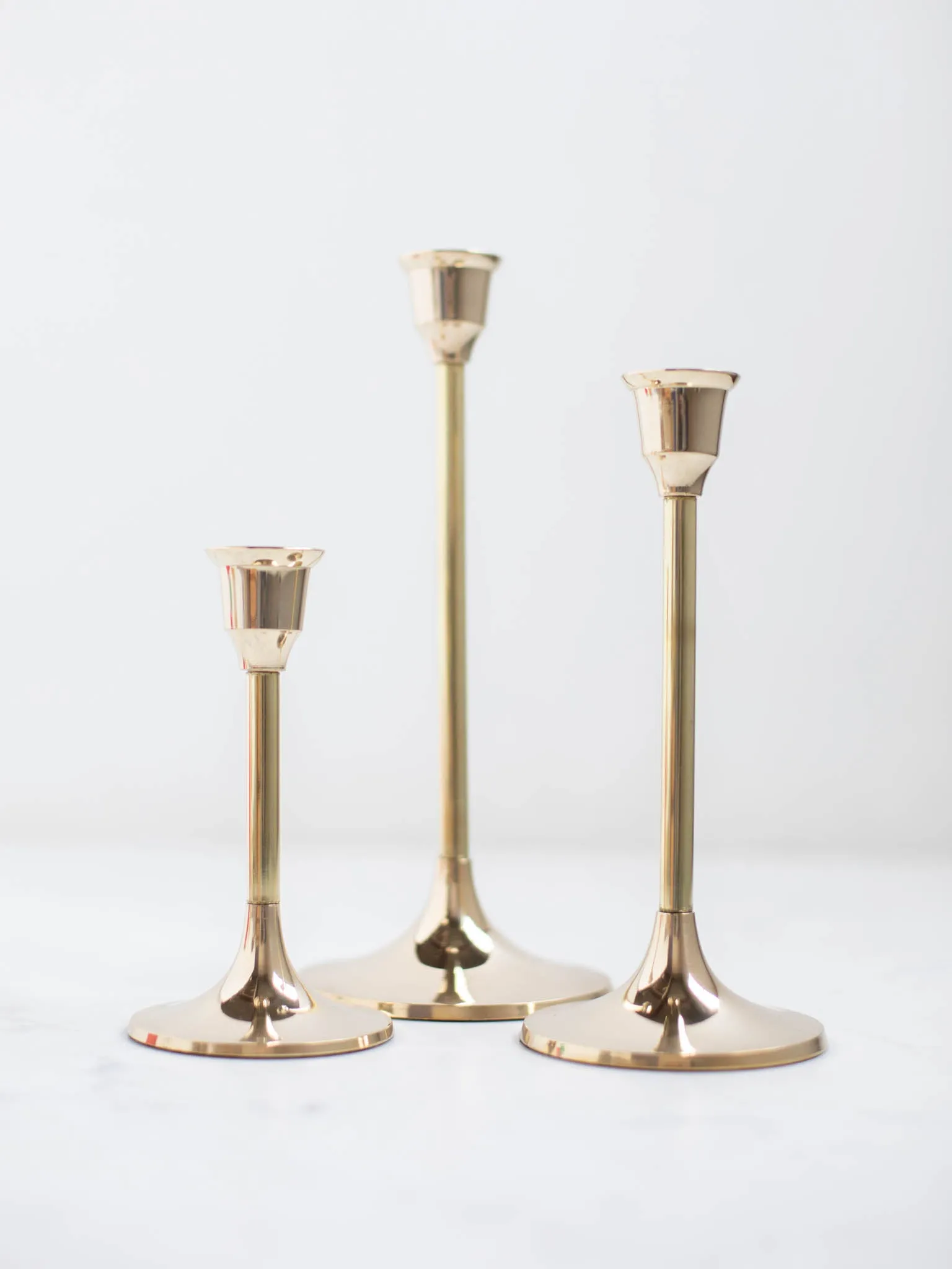 Set of Three Brass Candle Holders