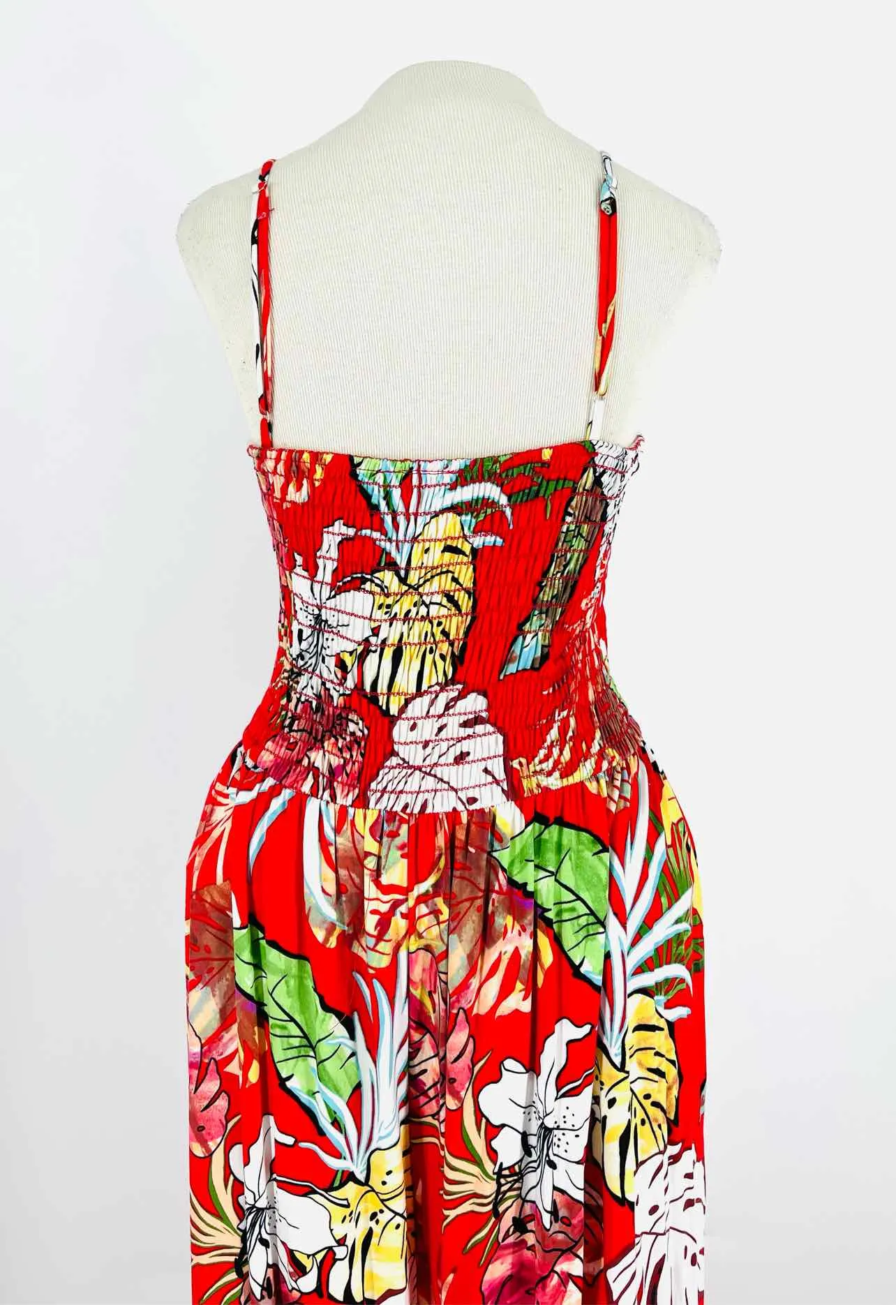 Size 1X Red/Multi Floral Smocked PLUS Jumpsuit