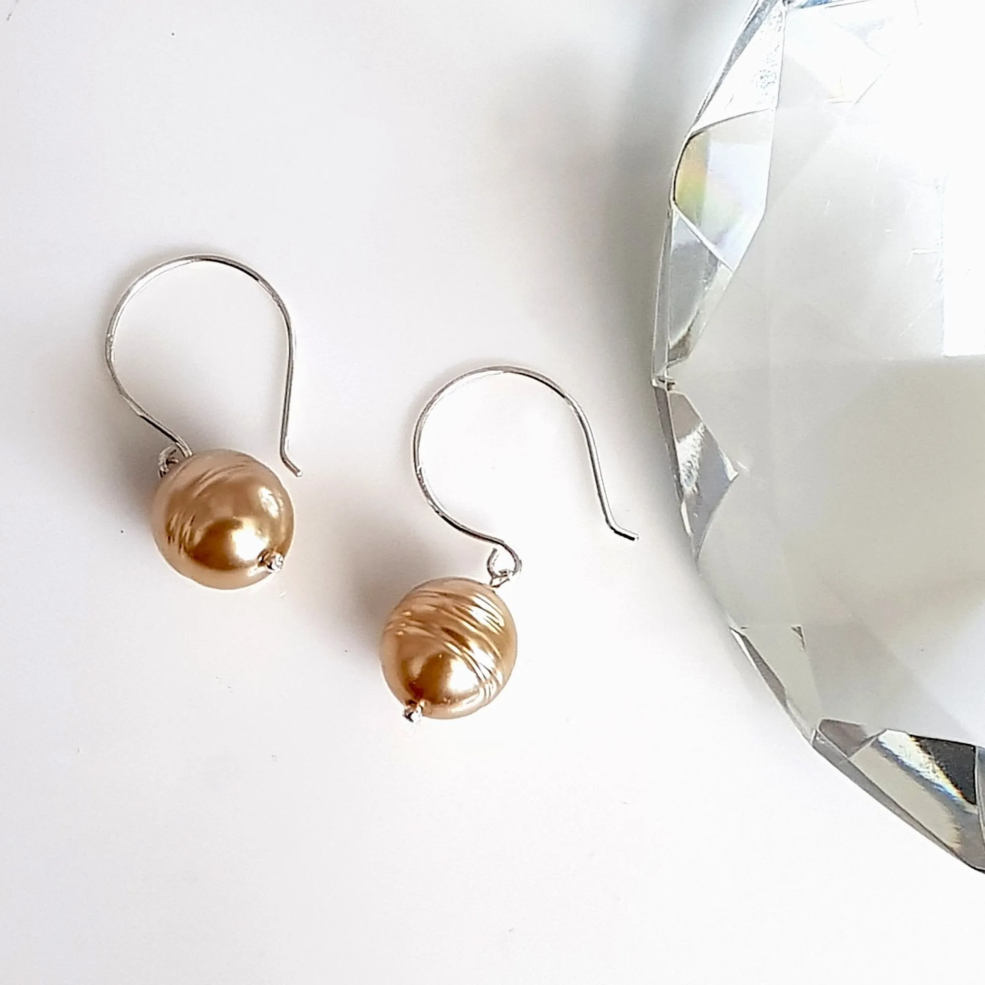 Sterling Silver Pearl Drop Earrings - Champagne Gold Pearl | KJ-420E