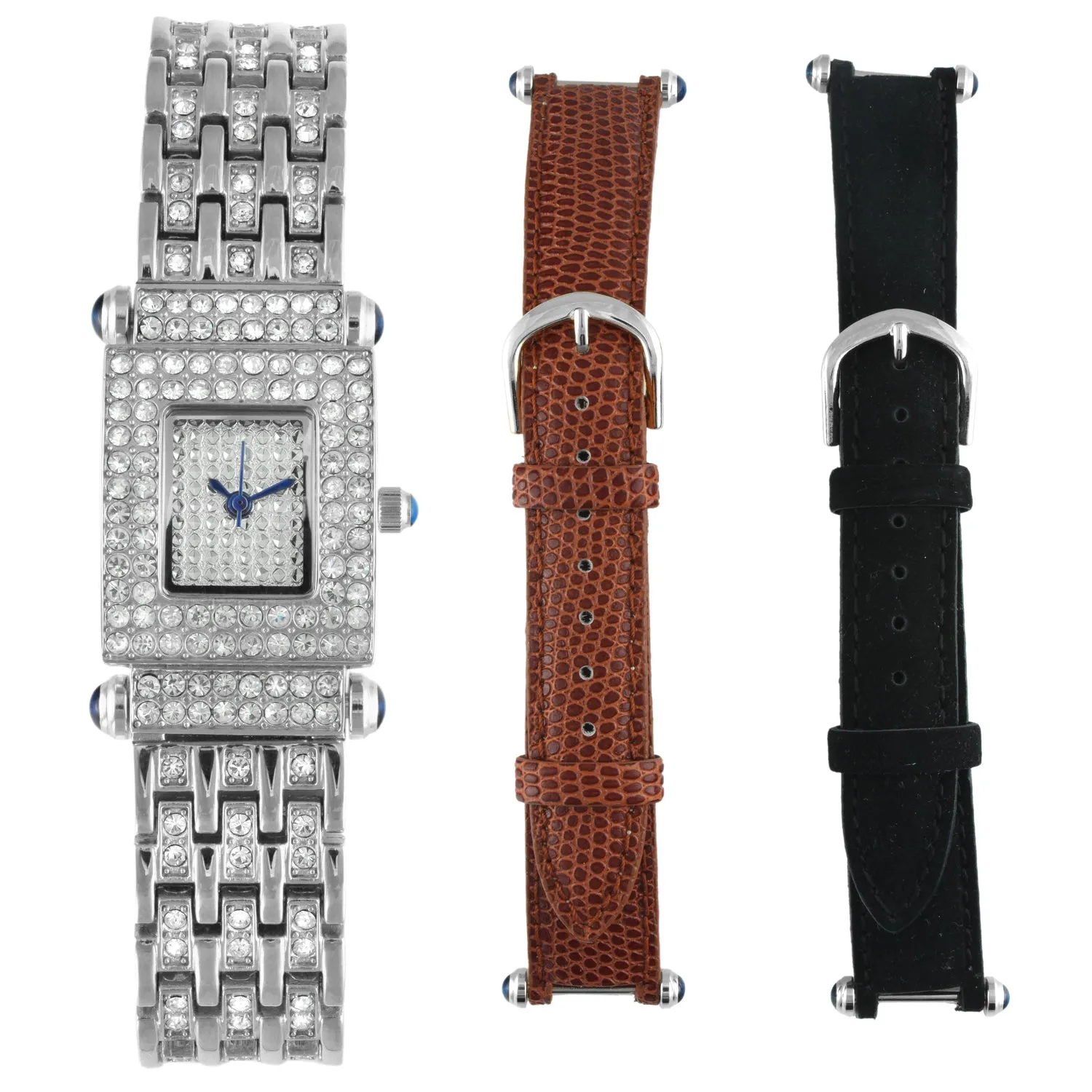 Women Interchangeable Strap Crystal Pave Dial Gift Set Watch