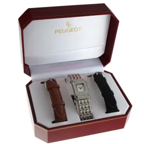 Women Interchangeable Strap Crystal Pave Dial Gift Set Watch