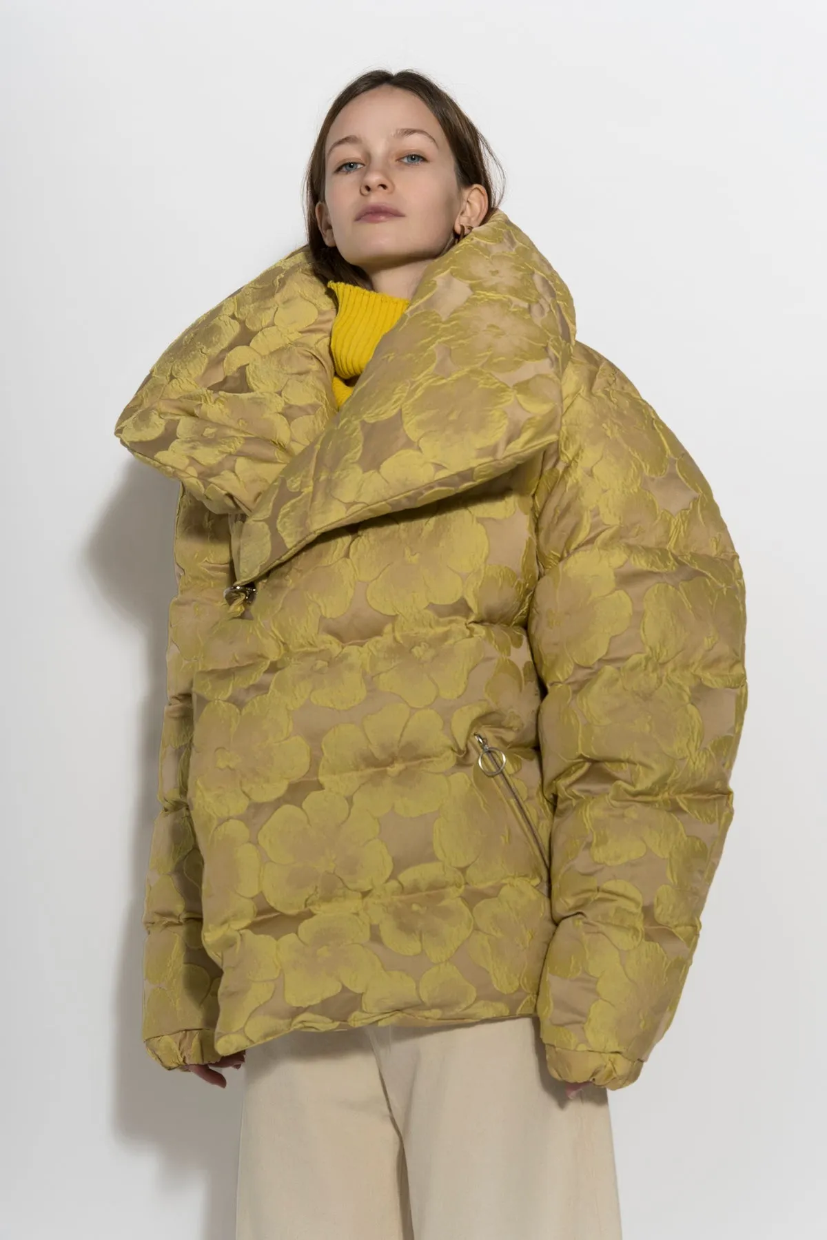 YELLOW BROCADE M'A PUFFER JACKET