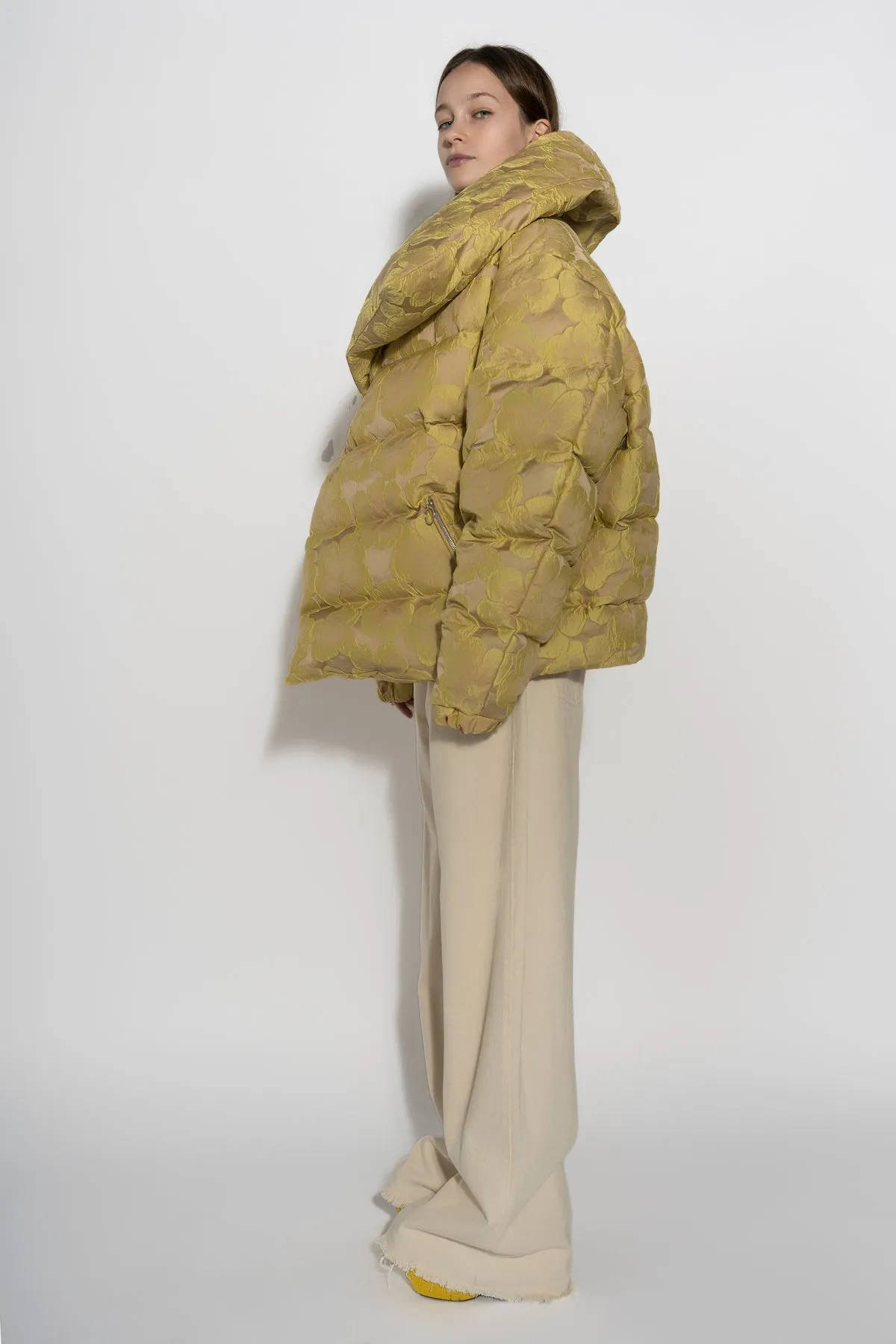 YELLOW BROCADE M'A PUFFER JACKET