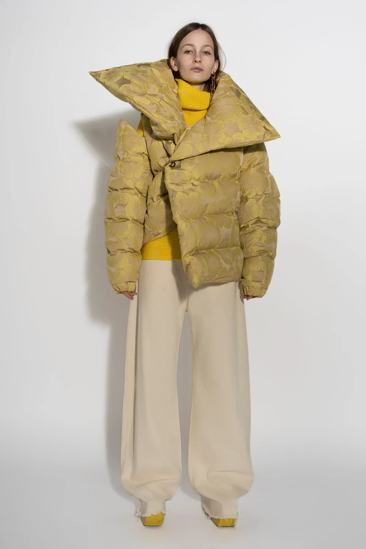 YELLOW BROCADE M'A PUFFER JACKET