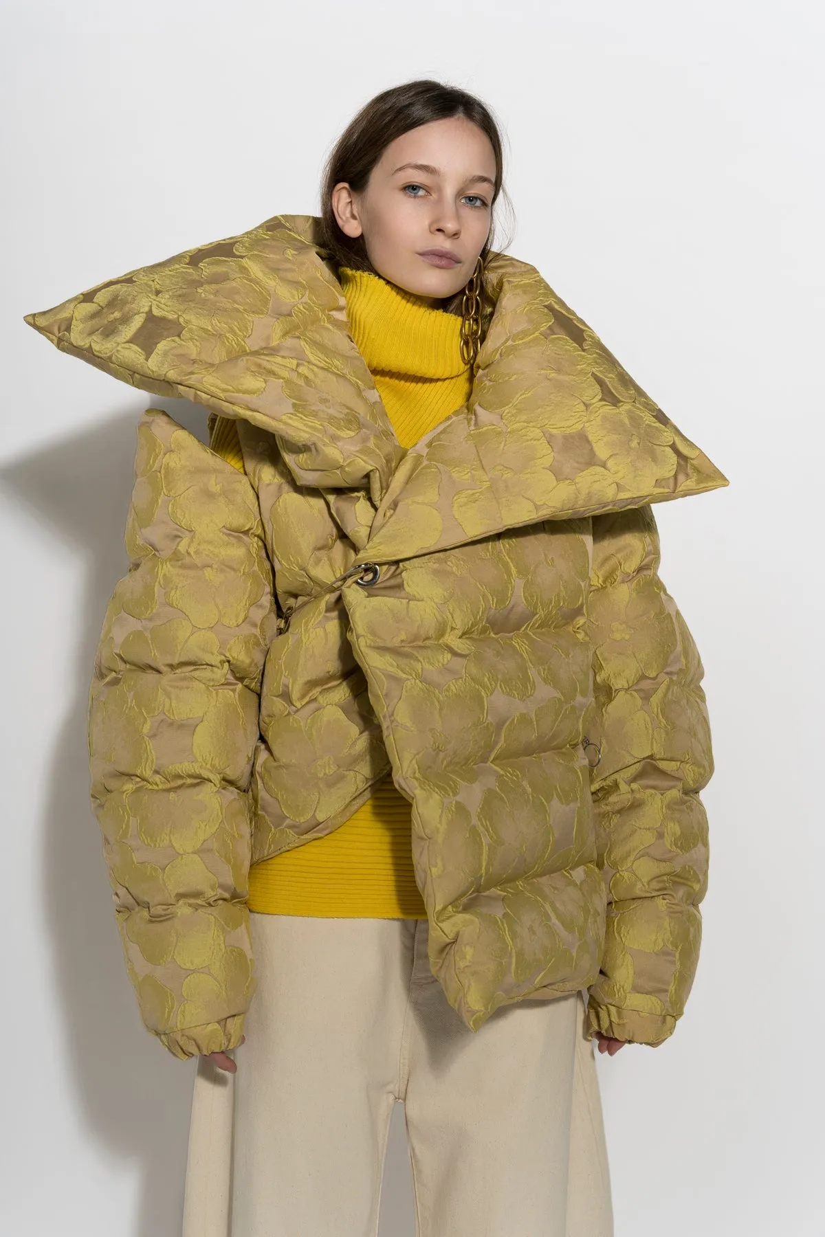 YELLOW BROCADE M'A PUFFER JACKET