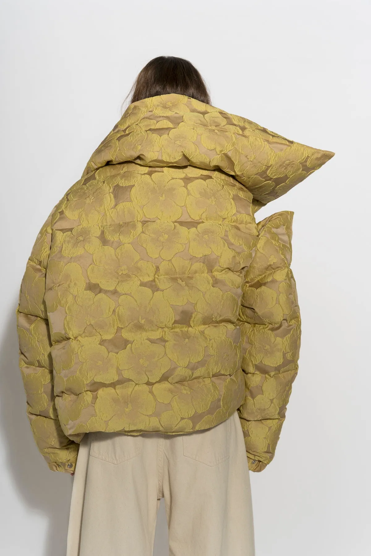 YELLOW BROCADE M'A PUFFER JACKET